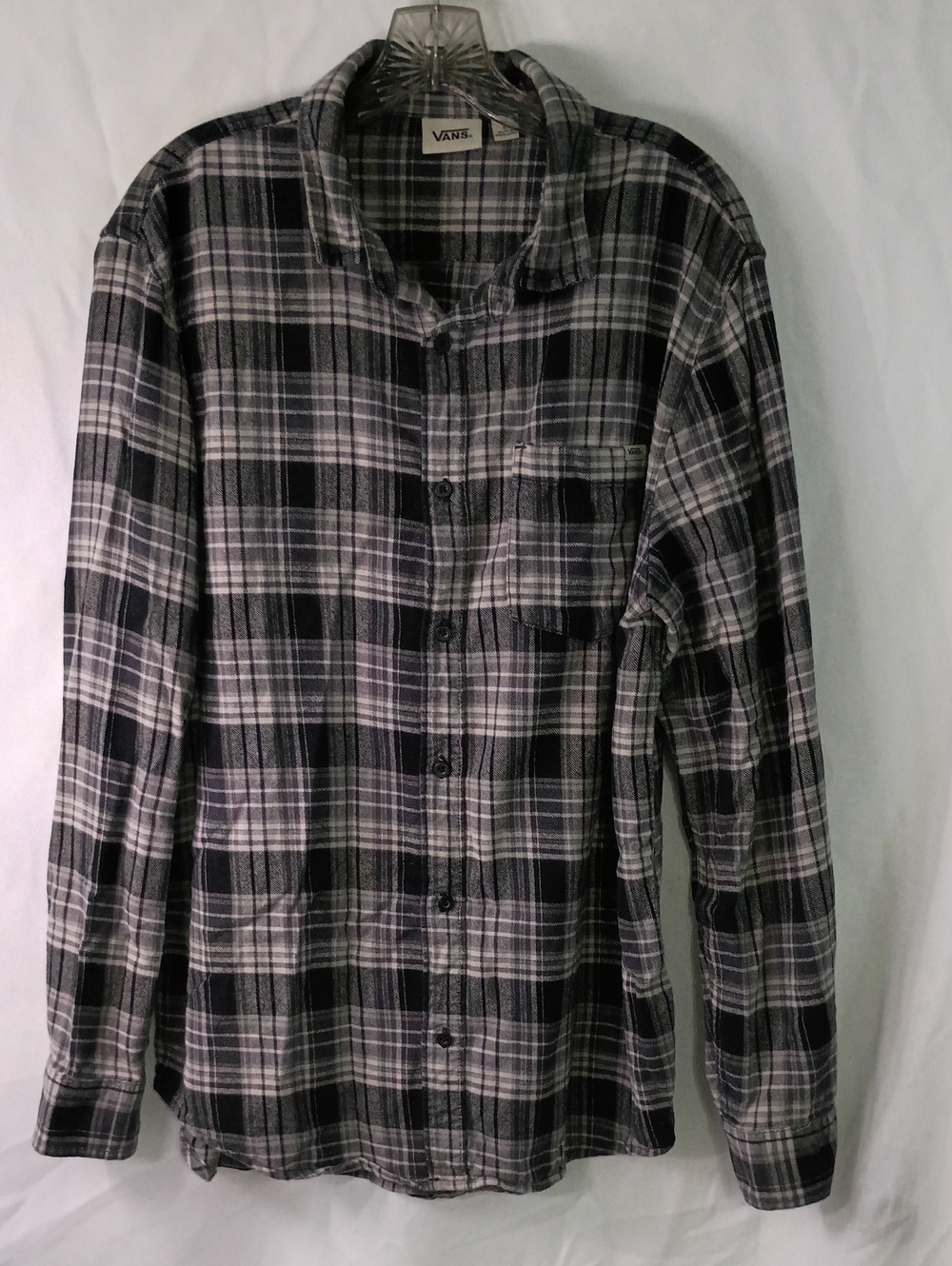 Vans Men's Black & Gray Plaid Long-Sleeve Flannel Shirt